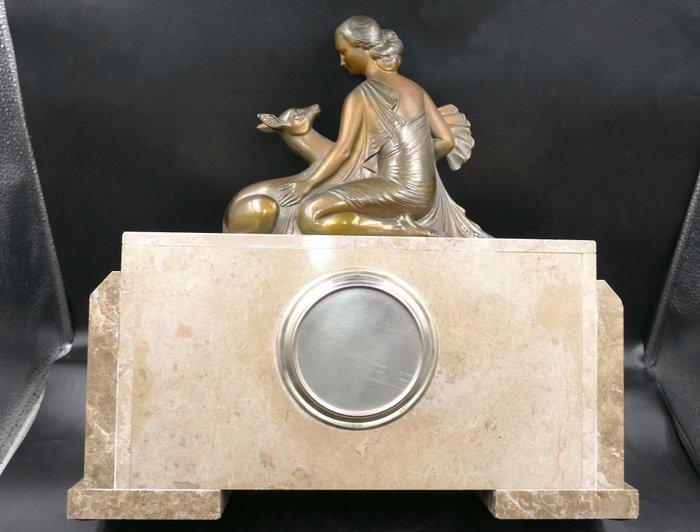 Klok - Baleste - Art Deco Marmer, Zinklegering, Dame à la, Antiek en Kunst, Antiek | Klokken