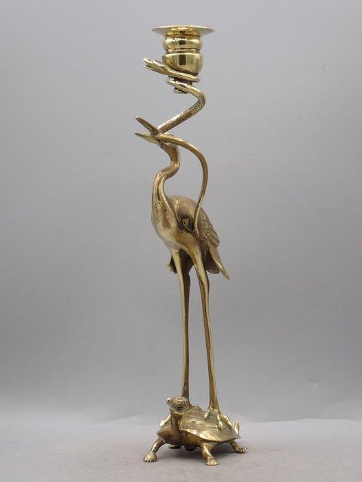 Kaarsenhouder reiger, schildpad en slang - Brons, Antiek en Kunst, Antiek | Overige Antiek
