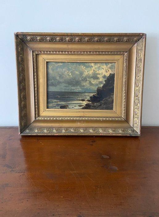 Giacinto Bo (1832-1912) - Marina con scogliera e cielo, Antiek en Kunst, Kunst | Schilderijen | Klassiek