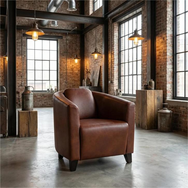 Leren fauteuil Press, Huis en Inrichting, Fauteuils, 50 tot 75 cm, 75 tot 100 cm, Nieuw, Leer, Ophalen of Verzenden