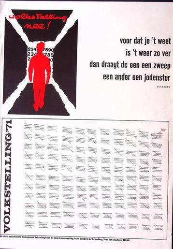 Vintage poster tegen de volkstelling in 1971 (lijst optie) beschikbaar voor biedingen