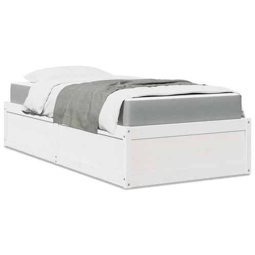 vidaXL Lit avec matelas blanc 90x200 cm bois massif de, Maison & Meubles, Chambre à coucher | Lits, Neuf, Envoi