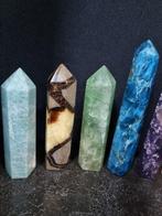 9 crystal points, different minerals 13,3 - 7,5 cm -, Verzamelen, Mineralen en Fossielen