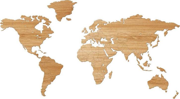 2dekans | Houten Wereldkaart - Muurdecoratie - Eikenhout, Doe-het-zelf en Bouw, Hout en Planken, Ophalen of Verzenden