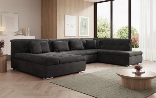 Hoekbank U-vorm zwart velvet fluweel hoeksalon met kussens, Huis en Inrichting, Zetels | Complete zithoeken, Nieuw, Verzenden