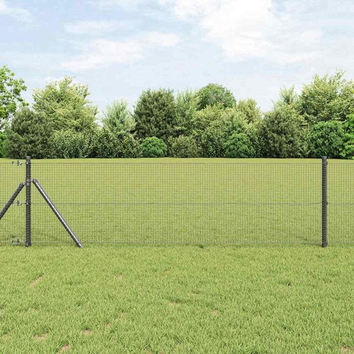 vidaXL Hek met Palen Grijs 0.6 x 50 m Staal, Tuin en Terras, Tuinhekken en Hekwerk, Nieuw, Verzenden