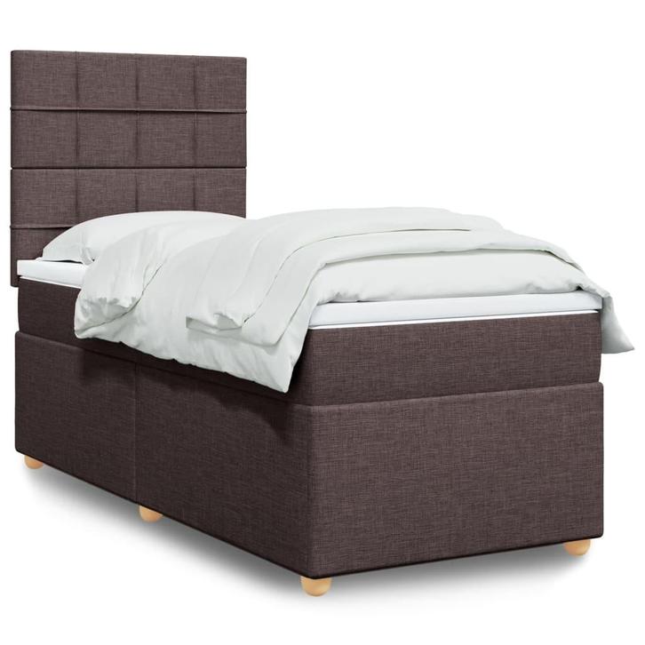 vidaXL Boxspring met matras stof donkerbruin 90x200 cm, Huis en Inrichting, Slaapkamer | Bedden, Nieuw, Verzenden
