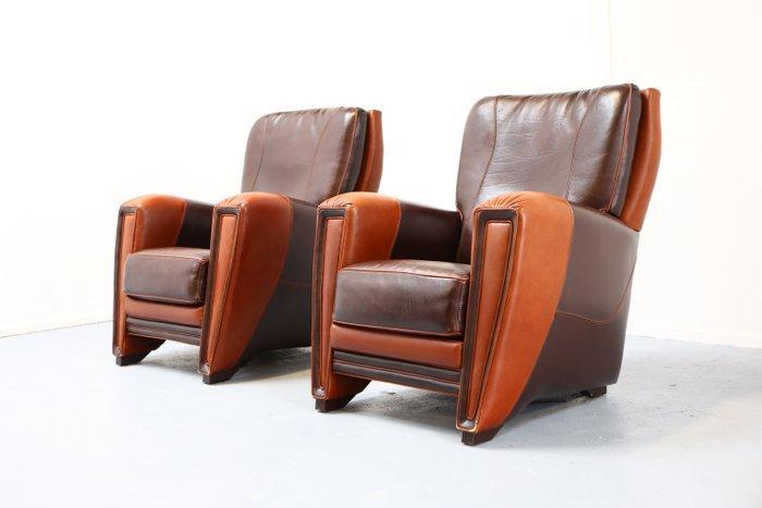 Mol en Geurts - Lounge stoel (2) - Leder, Hout, Antiek en Kunst, Antiek | Meubels | Stoelen en Sofa's