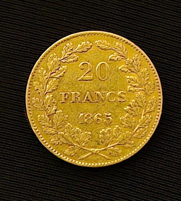 België. Leopold I. 20 Francs 1865 (Zonder Minimumprijs), Postzegels en Munten, Munten | Nederland