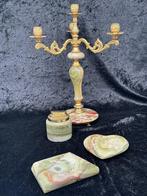 Elegantes Onyx-Set mit dreiarmigem Kerzenständer,, Antiek en Kunst