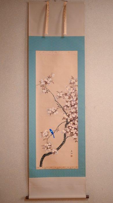 Fleur de printemps et petit oiseau bleu - Fleurs de cerisier, Antiquités & Art, Antiquités | Autres Antiquités