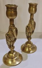Kaarsenhouder Ooievaars (2) - Verguld messing, Antiek en Kunst