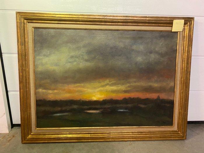 Pierre Goossens (XX) - Zonsondergang, Antiek en Kunst, Kunst | Schilderijen | Klassiek