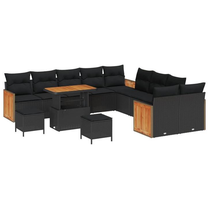 vidaXL Tuinbank Set 13 pcs Zwart Poly Riet en Poedergecoat, Tuin en Terras, Tuinsets en Loungesets, Nieuw, Verzenden