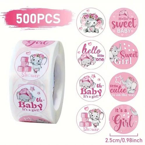 500 stickers baby girl - olifantje op rol (sluitstickers &, Huis en Inrichting, Woonaccessoires | Kunstplanten en Kunstbloemen