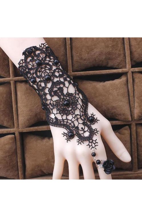 Armband Kant Zwart met Ring en Roos Great Gatsby Roaring Twe, Handtassen en Accessoires, Kettingen, Zwart, Nieuw, Ophalen of Verzenden