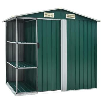 vidaXL Tuinschuur met rek 205x130x183 cm ijzer groen, Verzenden