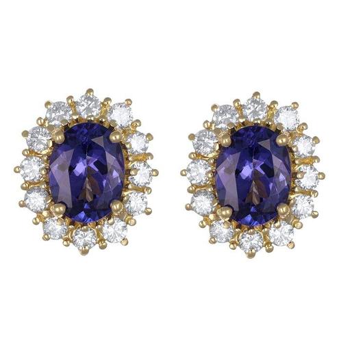 Oorbellen - 18 karaat Geel goud -  3.44ct. tw. Tanzaniet -, Handtassen en Accessoires, Oorbellen