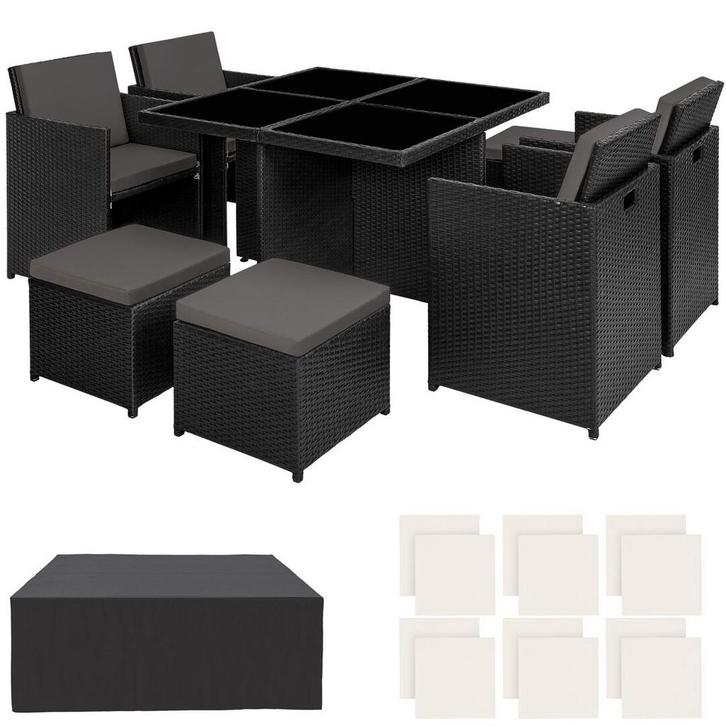 tectake Wicker zitgroep Manhattan 4+4+1 met aluminium frame, Tuin en Terras, Tuinsets en Loungesets, Verzenden