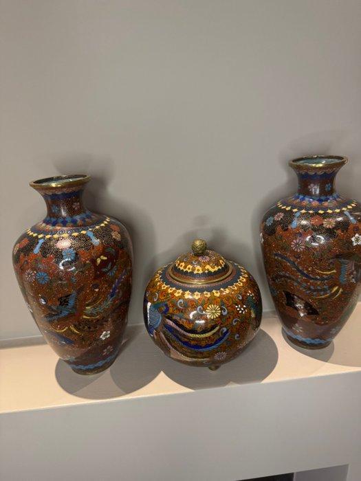 Pot (3) - messing en emaille - Cloisonné-set uit de, Antiquités & Art, Antiquités | Autres Antiquités