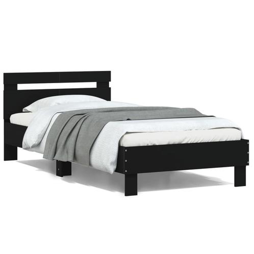 vidaXL Cadre de lit et tête de lit noir 100x200 cm bois, Maison & Meubles, Chambre à coucher | Lits, Neuf, Envoi