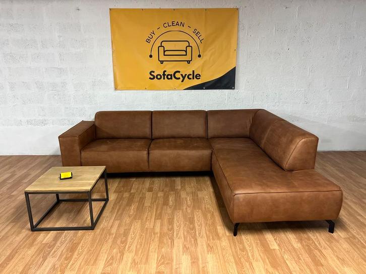 SofaCycle - Moderne cognackleurige L-hoekzetel in topstaat, Huis en Inrichting, Zetels | Zetels en Chaises Longues, Nieuw, Ophalen of Verzenden