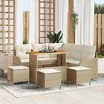 vidaXL Tuinbank Set 9 pcs Beige poly rattan, Tuin en Terras, Verzenden, Nieuw