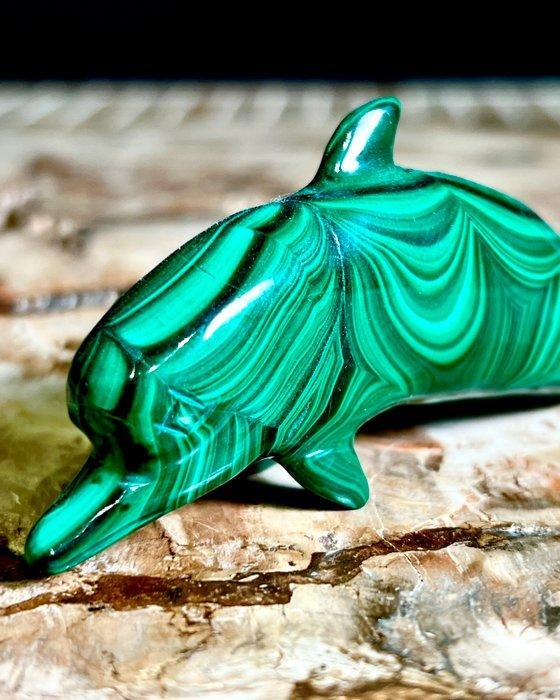 SANS RESERVE - Dolfijnensculptuur in natuurlijke malachiet, Verzamelen, Mineralen en Fossielen