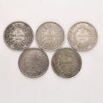 France. 5 Francs 1848/1849 Hercule (5 stuks)