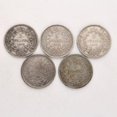 France. 5 Francs 1848/1849 Hercule (5 stuks), Postzegels en Munten, Munten | Europa | Niet-Euromunten