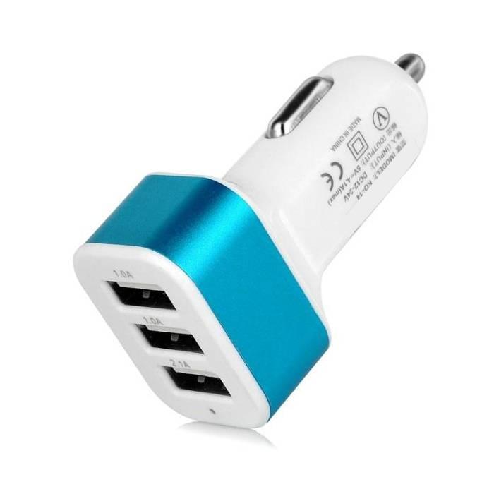 High Speed 3-Port Autolader/Carcharger 5V - 4.1A - Blauw, Telecommunicatie, Mobiele telefoons | Toebehoren en Onderdelen, Nieuw