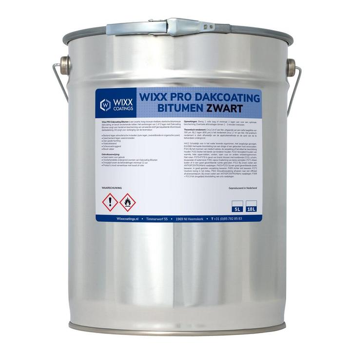 Wixx PRO Dakcoating Bitumen Zwart Zwart 5L, Doe-het-zelf en Bouw, Verf, Beits en Lak, Zwart, Nieuw, Verzenden