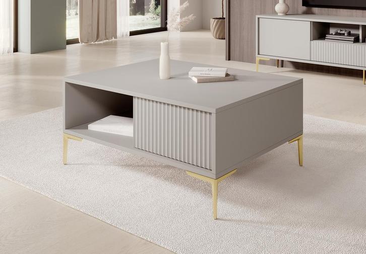 Meubella Salontafel 97cm beige met 2 lades rechthoekig, Huis en Inrichting, Tafels | Salontafels, Nieuw, 50 tot 100 cm, Minder dan 50 cm