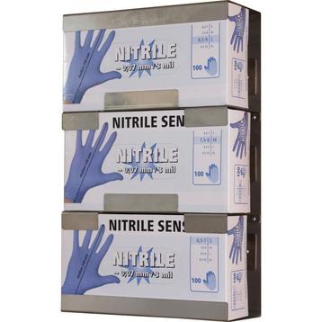 Triple supp. mural pour gants en acier inox, avec ressort -