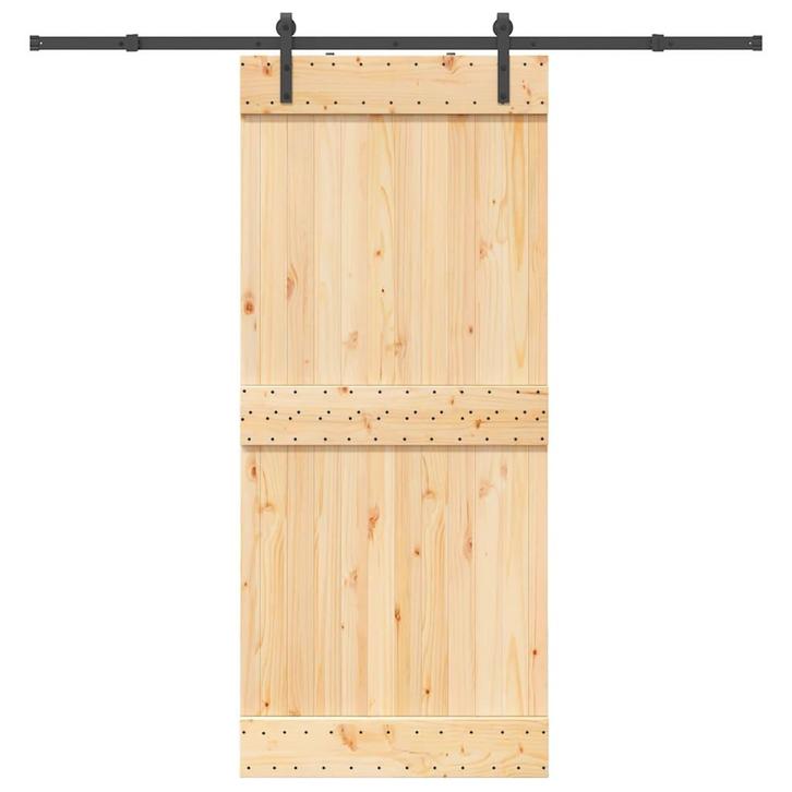 vidaXL Schuifdeur met beslag 90x210 cm massief grenenhout, Doe-het-zelf en Bouw, Deuren en Vliegenramen, Nieuw, Verzenden