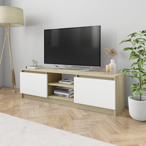 vidaXL Tv-meubel 120x30x35,5cm bewerkt hout wit en sonoma, Maison & Meubles, Armoires | Mobilier de télévision, Envoi