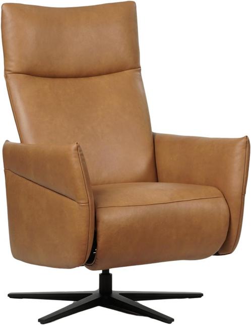 Cognac leren moderne relaxfauteuil - staal zwart frame met, Huis en Inrichting, Fauteuils, 75 tot 100 cm, Nieuw, 50 tot 75 cm