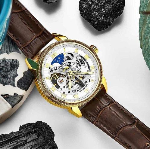 Stührling Original - Automatic - Gold - Skeleton - Stars -, Handtassen en Accessoires, Horloges | Heren