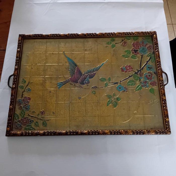 signé Magui - MAGUI - Plateau - Laiton, Bois, Verre, Métal,, Antiquités & Art, Art | Objets design