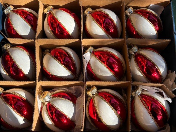 Esse Italia: wit met rode kerstbal, glas, 8cm -, Diversen, Kerst