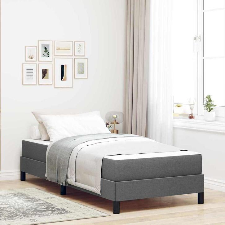 vidaXL Boxspring bed met matras Donkergrijs 90 x 200 cm Stof, Huis en Inrichting, Slaapkamer | Bedden, Nieuw, Verzenden