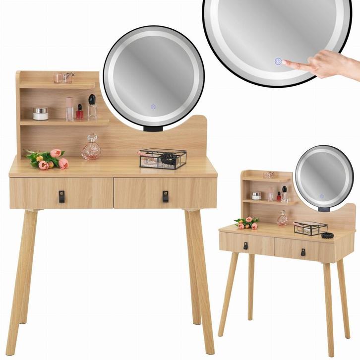 Kaptafel met LED spiegel - make up tafel - 2 lades - hout, Huis en Inrichting, Tafels | Kaptafels, Nieuw, Ophalen of Verzenden