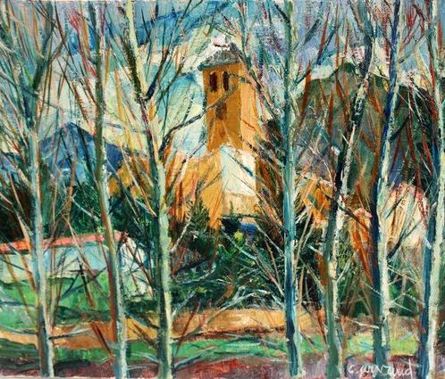 Claude Arvaud Moisson (1921-?) - Paisaje con pueblo de fondo, Antiek en Kunst, Kunst | Schilderijen | Klassiek