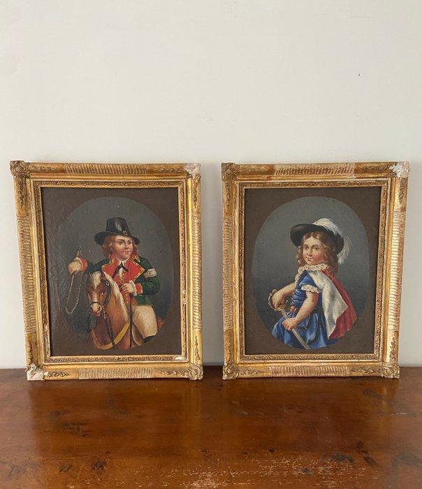 Oostenrijkse school (XIX) - Ritratti, bambini in costume, Antiquités & Art, Art | Peinture | Classique