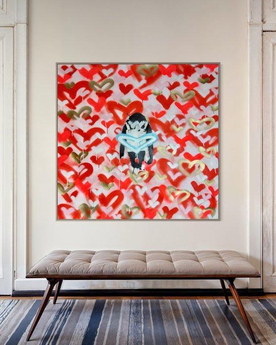 Timo Wedell - Verliebt in mich selbst Like Banksy - XL · No, Antiek en Kunst, Kunst | Schilderijen | Modern