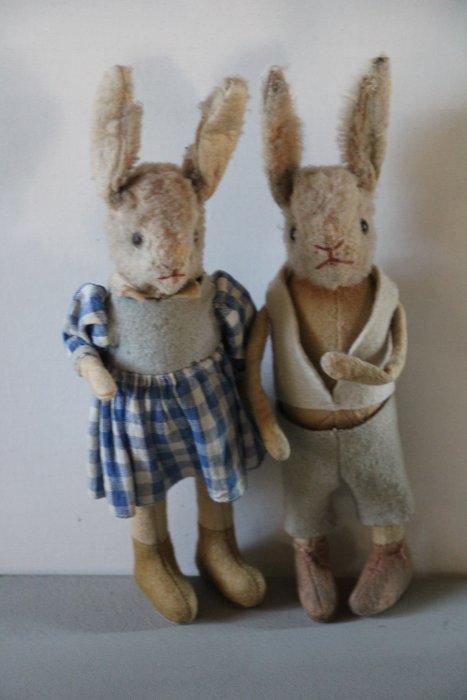 Kersa: haas meisje en haas jongen pop, 1920-1930. - Poupée -, Antiek en Kunst, Antiek | Speelgoed