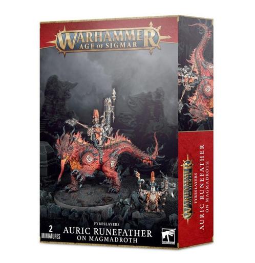 Fyreslayers Auric Runefather on Magmadroth (Warhammer Age of, Hobby en Vrije tijd, Wargaming, Ophalen of Verzenden