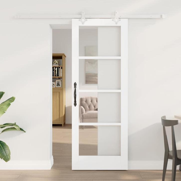 vidaXL Schuifdeur Wit 73.5 x 198.5 cm Hout en metaal, Doe-het-zelf en Bouw, Deuren en Vliegenramen, Nieuw, Verzenden