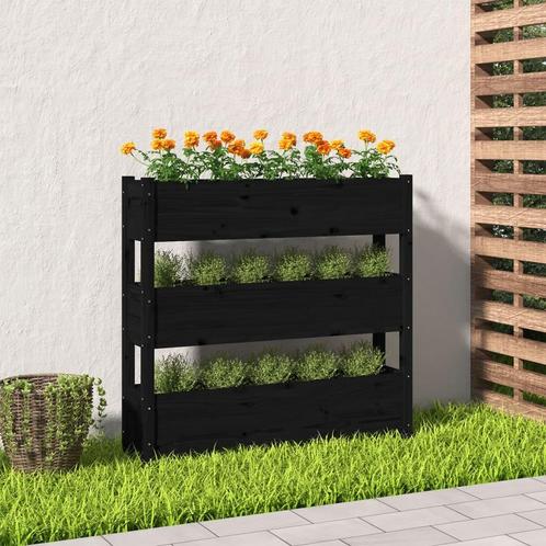 vidaXL Plantenbak 112x25x104,5 cm massief grenenhout zwart, Tuin en Terras, Bloempotten, Nieuw, Verzenden