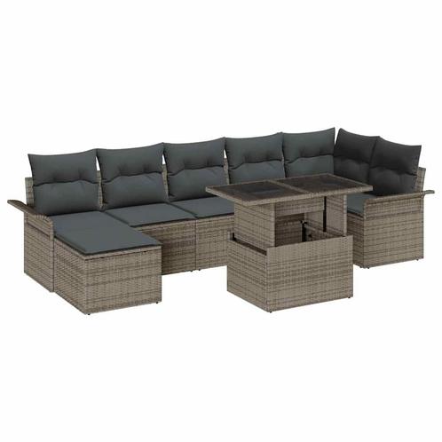 vidaXL Tuinbank Set met kussen met opslag 8 pcs Grijs Poly, Tuin en Terras, Tuinsets en Loungesets, Nieuw, Verzenden